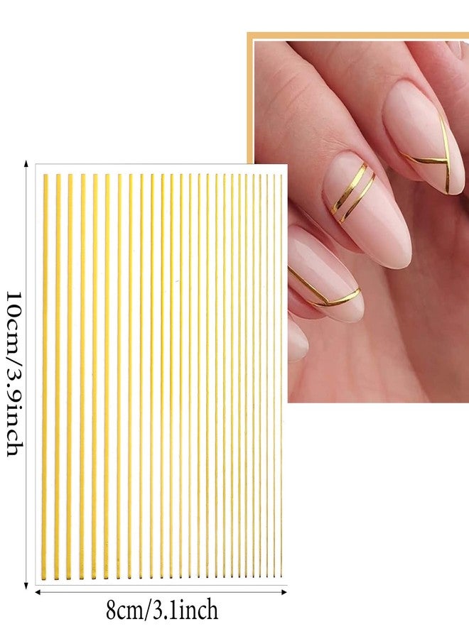 Kifmurase 15Pcs Gold Silver Lines Nail Art Stickers Decals 3D Golden French Manicure Strips Self-Adhesive Nails Art Decorations Supplies Geometric Waved Stripe Tape Manicure Sliders for Women DIY - Image 2